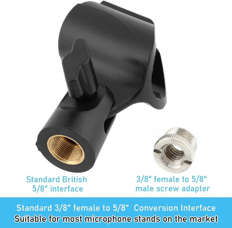 Ranjaner 2pcs Microphone Clip Adjustable Angle U Shaped Mic Clip Holder with Screw Adapter Universal Microphone Holder for Most Wired or Wireless Handheld Microphone Stand(Black) - Image 4